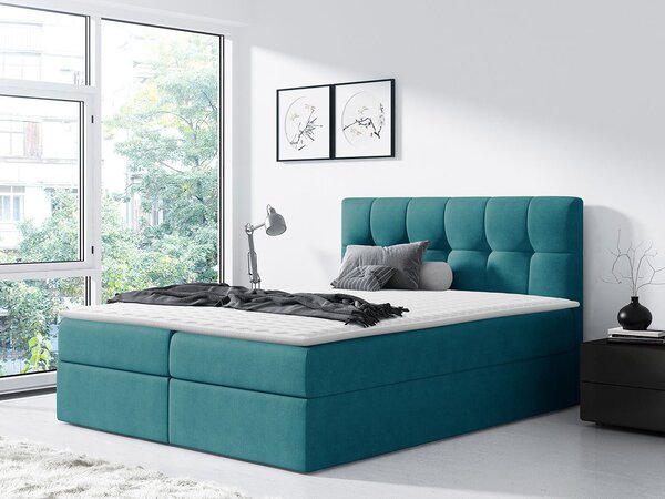 Hotelová manželská posteľ 180x200 KOLDBY - modrá + topper ZDARMA