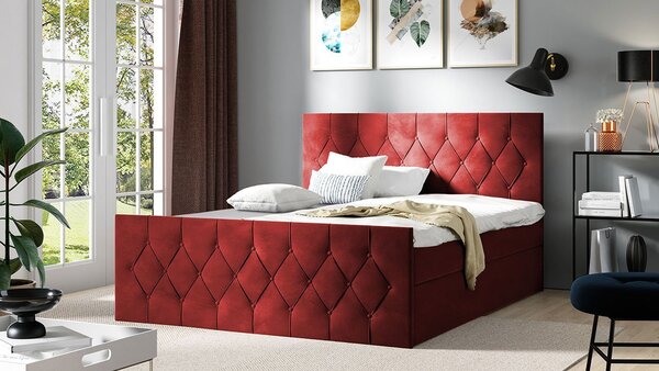 Boxspringová dvojlôžková posteľ 160x200 SENSE 2 - červená + topper ZDARMA