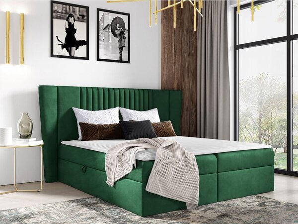 Hotelová manželská posteľ 160x200 SOLA - zelená + topper ZDARMA