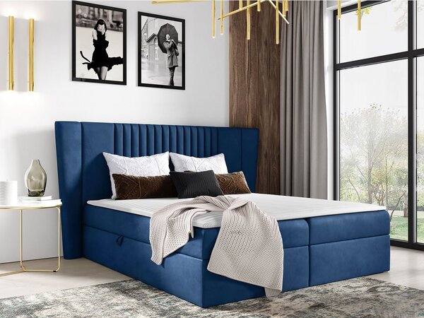 Hotelová jednolôžková posteľ 120x200 SOLA - tmavá modrá + topper ZDARMA