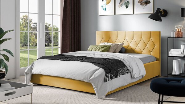 Čalúnená dvojlôžková posteľ 200x200 SENCE 3 - žltá