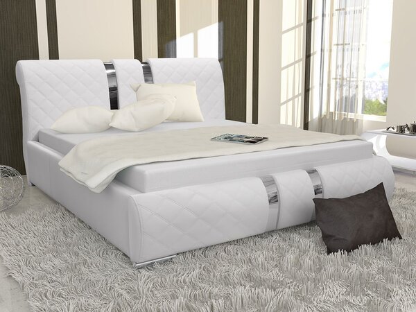 Čalúnená manželská posteľ 140x200 ZOILA - biela eko koža