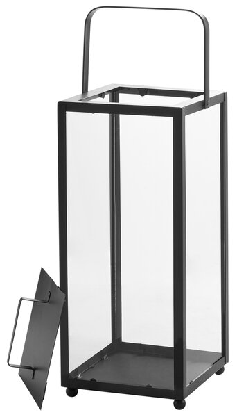 Lampáš čierny kovový 41 cm minimalistický svietnik industriálny dizajn dekorácie doplnky