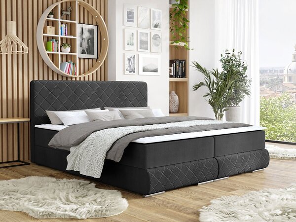 Manželská kontinentálna posteľ 140x200 VELEN - čierna + topper ZDARMA
