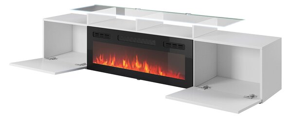 TV stolík s elektrickým krbom OKEMIA - čierny / lesklý čierny