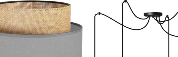 Závesné svietidlo Boho Spider, 5x jutové/sivé textilné tienidlo