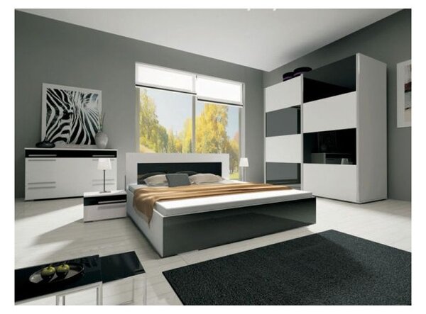 Manželská posteľ HENRIETA - 160x200, biela / čierny lesk