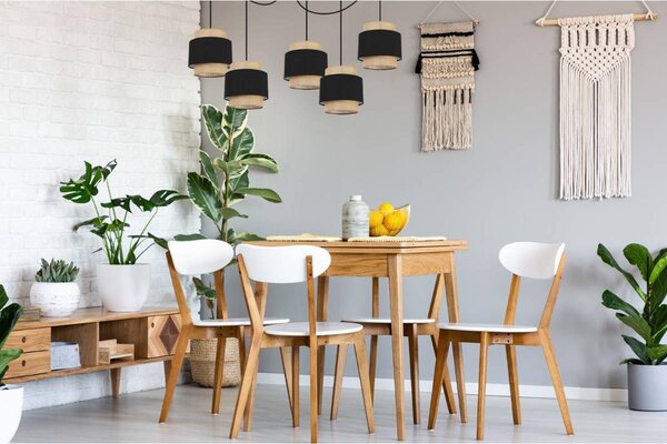 Závesné svietidlo Boho Spider, 5x jutové/čierne textilné tienidlo