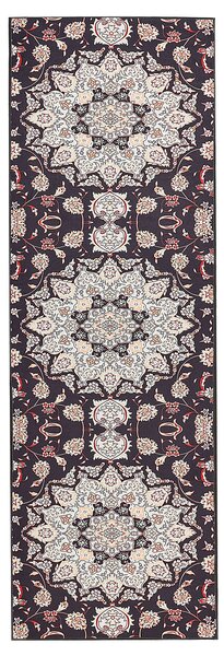 Koberec behúň čierna a béžová polyester 80 x 240 cm orientálny vzor protišmykový vintage moderný štýl predsieň