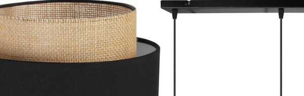 Závesné svietidlo Boho, 3x jutové/čierne textilné tienidlo