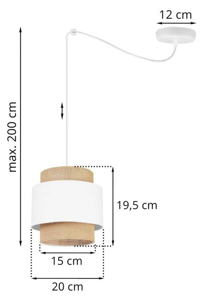 Závesné svietidlo Boho Spider, 1x jutové/biele textilné tienidlo