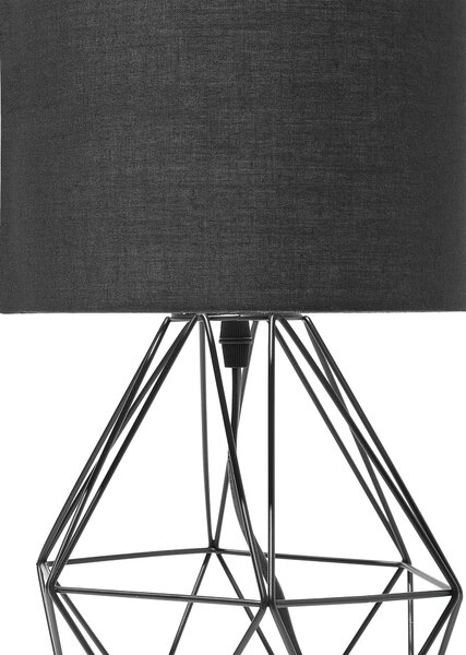 Stolná lampa čierne tienidlo čierny kovový podstavec v tvare klietky industriálny štýl