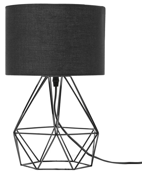 Stolná lampa čierne tienidlo čierny kovový podstavec v tvare klietky industriálny štýl