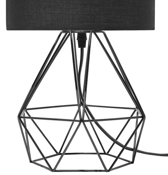 Stolná lampa čierne tienidlo čierny kovový podstavec v tvare klietky industriálny štýl