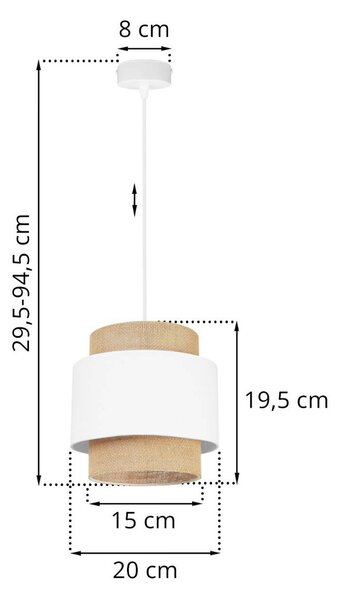 Závesné svietidlo Boho, 1x jutové/biele textilné tienidlo