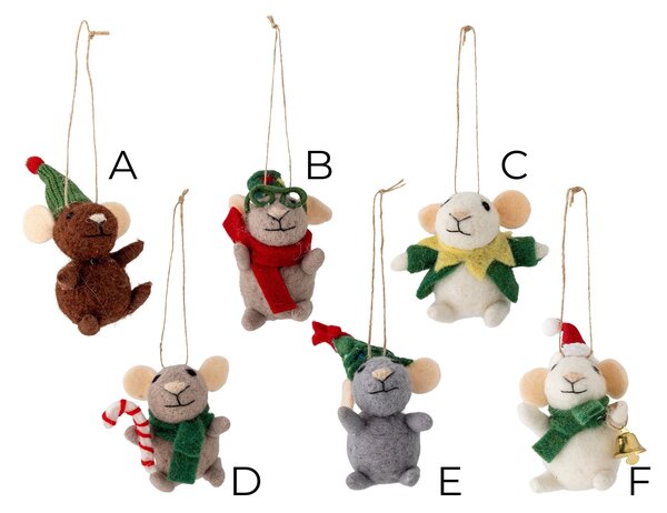 Plstená vianočná ozdoba Peo Mouse Green Wool E