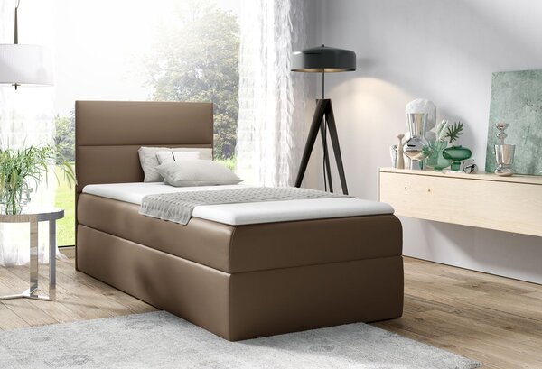 Čalúnená jednolôžková posteľ OLENA - 80x200, hnedá + topper ZDARMA