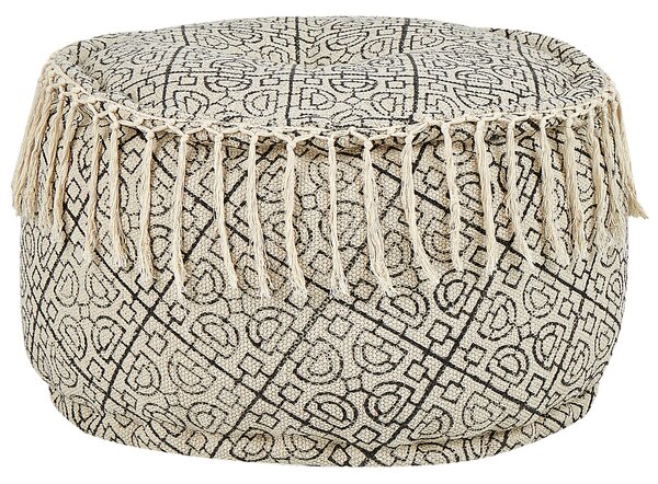 Taburet béžová a čierna bavlna 50 x 30 cm s potlačou so vzorom ručná výroba boho moderný štýl obývacia izba spálňa