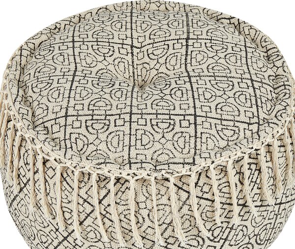 Taburet béžová a čierna bavlna 50 x 30 cm s potlačou so vzorom ručná výroba boho moderný štýl obývacia izba spálňa