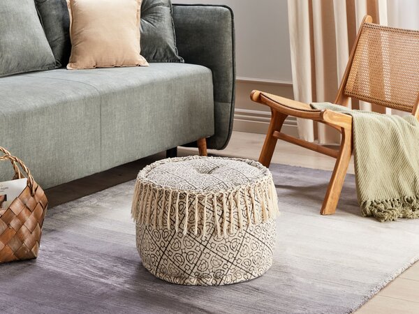 Taburet béžová a čierna bavlna 50 x 30 cm s potlačou so vzorom ručná výroba boho moderný štýl obývacia izba spálňa