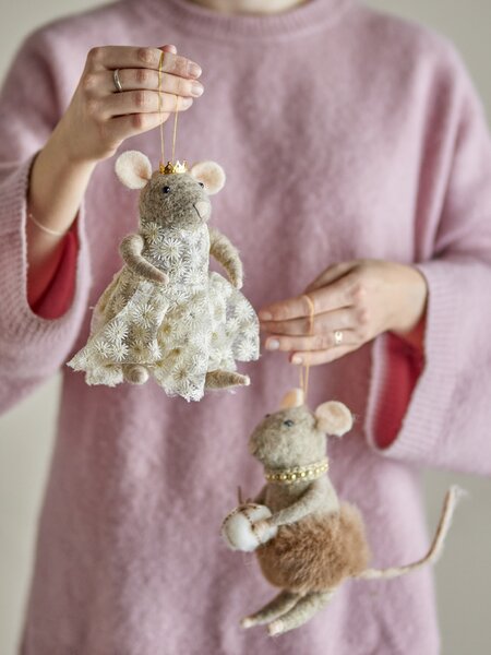 Plstěná vánoční ozdoba Myšky Peo Wool Myška v sukni