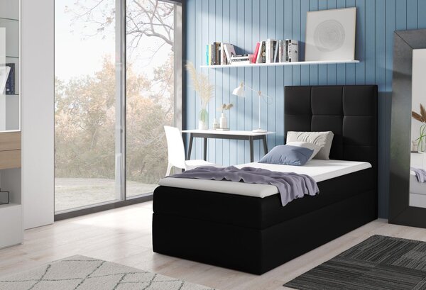 Čalúnená jednolôžková posteľ REBECCA - 80x200, čierna + topper ZDARMA