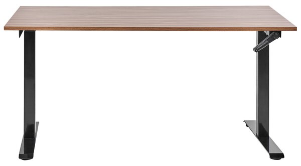 Výškovo nastaviteľný písací stôl tmavé drevo čierny oceľový rám 160 x 72 cm manuálne nastavenie výšky moderná kancelária