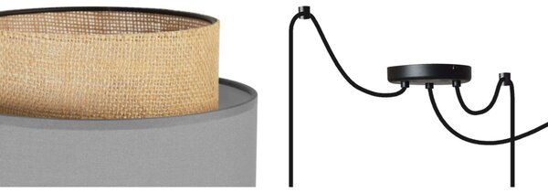 Závesné svietidlo Boho Spider, 3x jutové/sivé textilné tienidlo