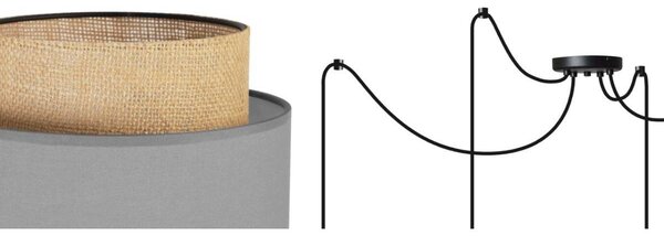 Závesné svietidlo Boho Spider, 4x jutové/sivé textilné tienidlo