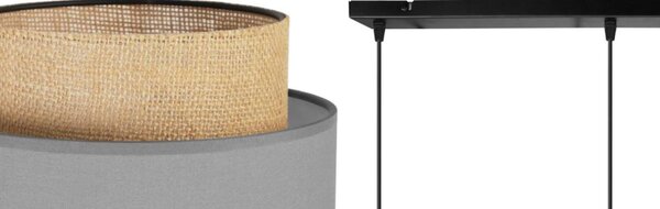 Závesné svietidlo Boho, 3x jutové/sivé textilné tienidlo