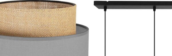 Závesné svietidlo Boho, 4x jutové/sivé textilné tienidlo