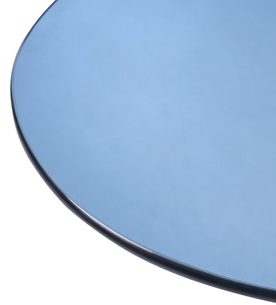 Odkladací stolík modrý tvrdené sklo 57 x 45 cm s kolieskami tvar písmena C moderný minimalistický štýl obývacia izba