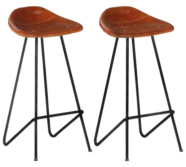 Barové stoličky 2 ks hnedé pravá koža