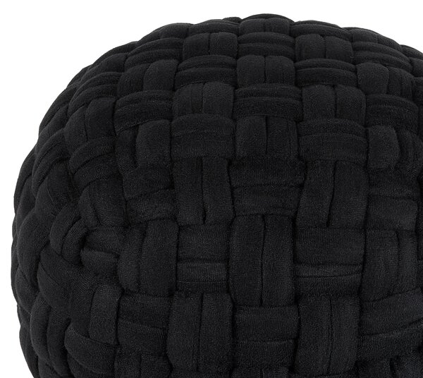 Taburetka čierna zamatová 45 x 35 cm okrúhla pletená ručne vyrobená polystyrénová výplň