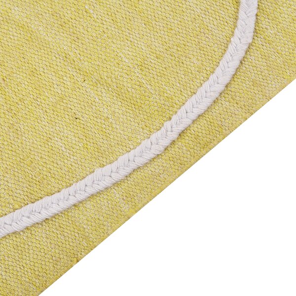 Koberec žltý polyester 80 x 150 cm ručne tkaný obdĺžnikový abstraktný vzor so strapcami boho do interiéru a exteriéru