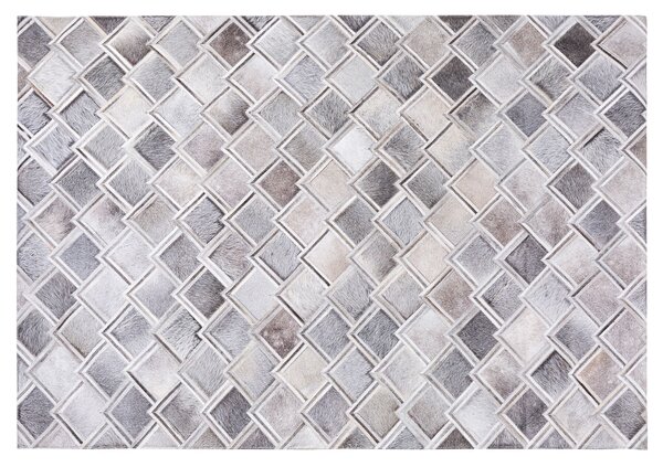 Koberec sivý kožený 140 x 200 cm geometrický patchworkový vzor obdĺžnikový moderný z hovädzej kože