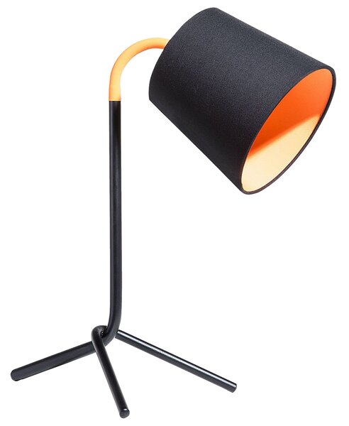 Stolná lampa s čiernym a oranžovým kovovým základným tienidlom dlhý kábel s vypínačom moderný minimalistický štýl