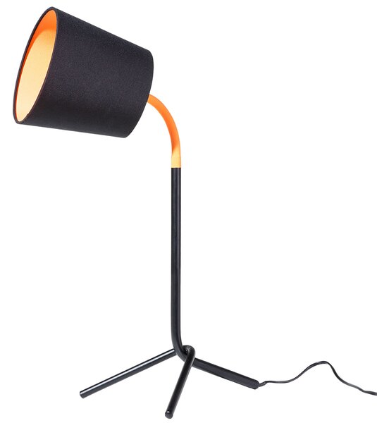 Stolná lampa s čiernym a oranžovým kovovým základným tienidlom dlhý kábel s vypínačom moderný minimalistický štýl