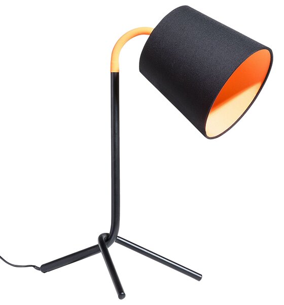 Stolná lampa s čiernym a oranžovým kovovým základným tienidlom dlhý kábel s vypínačom moderný minimalistický štýl