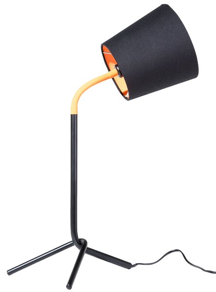 Stolná lampa s čiernym a oranžovým kovovým základným tienidlom dlhý kábel s vypínačom moderný minimalistický štýl