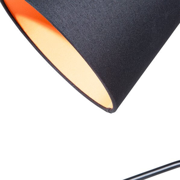 Stolná lampa s čiernym a oranžovým kovovým základným tienidlom dlhý kábel s vypínačom moderný minimalistický štýl