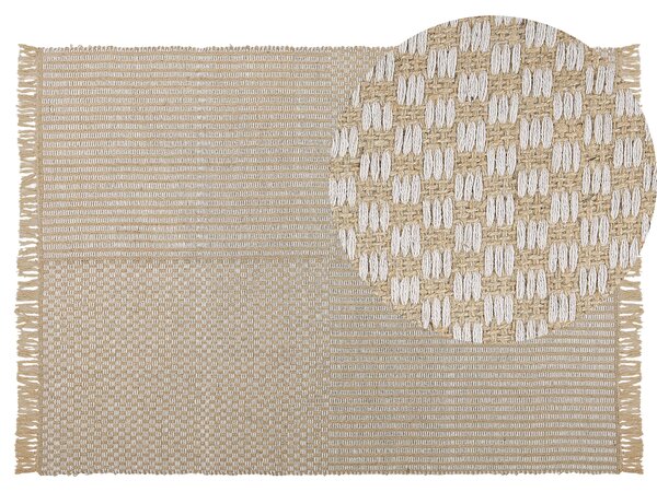 Koberec béžový juta a bavlna 140 x 200 cm so strapcami ručne tkaný boho chodba spálňa