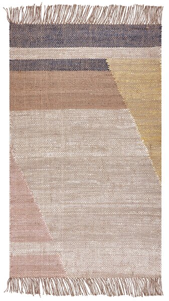Koberec hnedý juta 80 x 150 cm geometrický vzor so strapcami rustikálny boho štýl obývačka spálňa