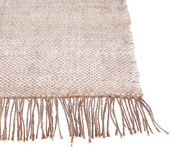 Koberec hnedý juta 140 x 200 cm geometrický vzor so strapcami rustikálny boho štýl obývačka spálňa