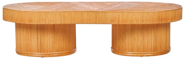 Záhradný konferenčný stolík svetlé drevo ratan 150 x 70 cm moderný štýl exteriér