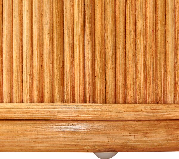 Záhradný konferenčný stolík svetlé drevo ratan 150 x 70 cm moderný štýl exteriér