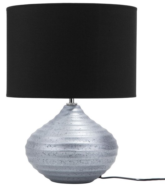 Stolná lampa strieborný keramický podstavec 42 cm látkové tienidlo moderný dizajn