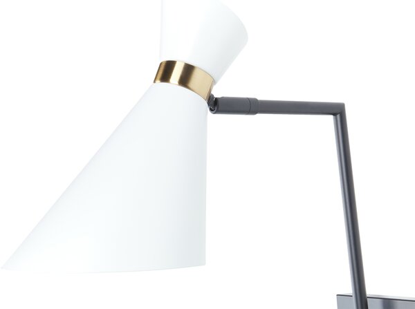 Nástenná lampa biela kovová nastaviteľné tienidlo zlaté akcenty moderný industriálny štýl obývacia izba kancelária spálňa