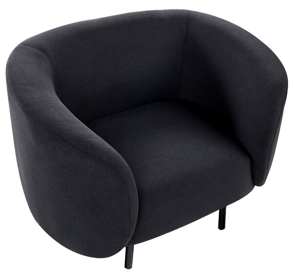 Kreslo čierne látkové čalúnenie čierne nohy zaoblené operadlo retro glamour art deco štýl