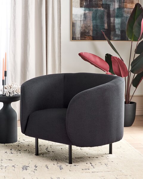 Kreslo čierne látkové čalúnenie čierne nohy zaoblené operadlo retro glamour art deco štýl